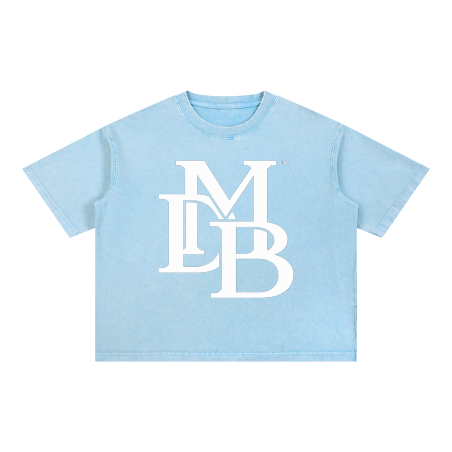 sky blue Mineral Wash Boxy,Cotton T-shirt